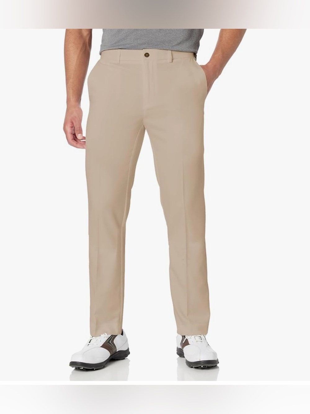 PGA Tour Men's Flat Front Golf Pant with Expandable Waistband Chinchilla Size 34